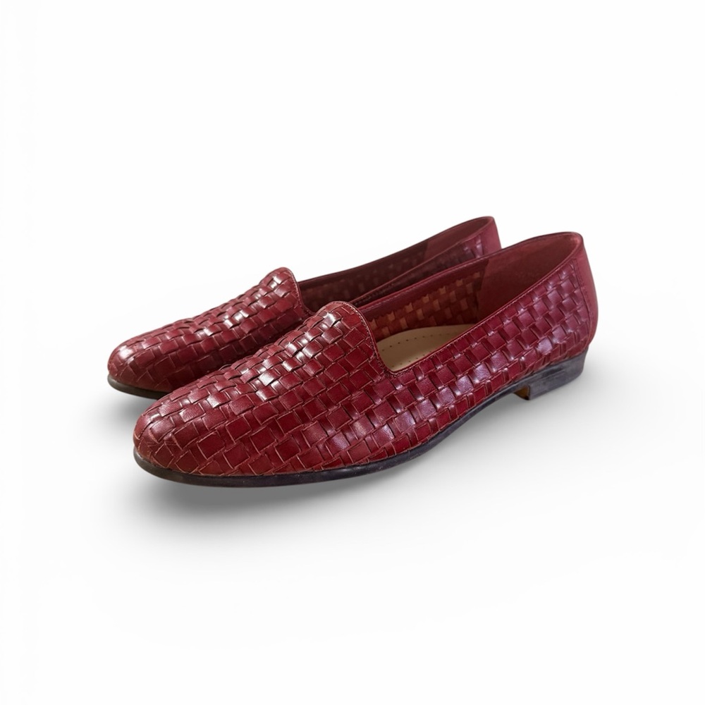 Red Woven Leather Trotters Liz Loafers - Picture 2 of 5
